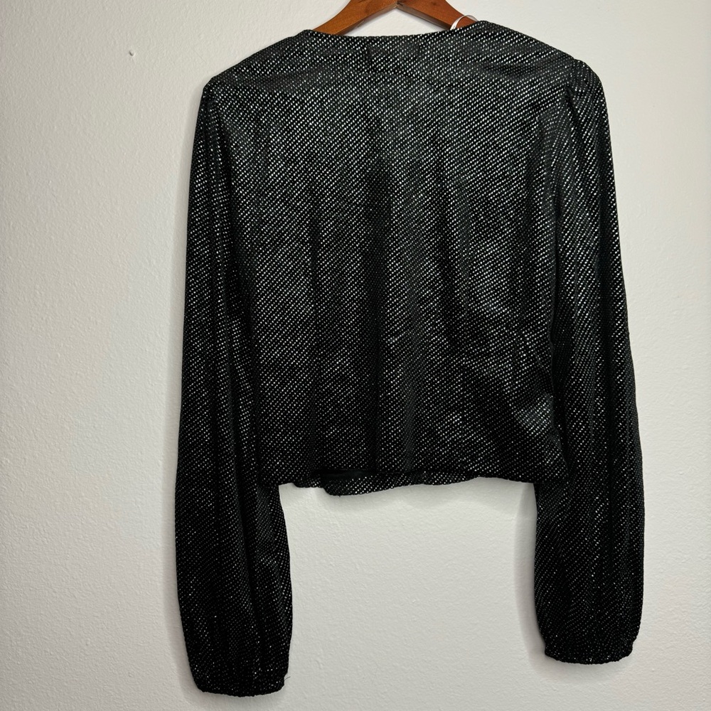 Lulus Splendid Shine Black Sparkly‎ Velvet Ruched Long Sleeve Top - Picture 2 of 5